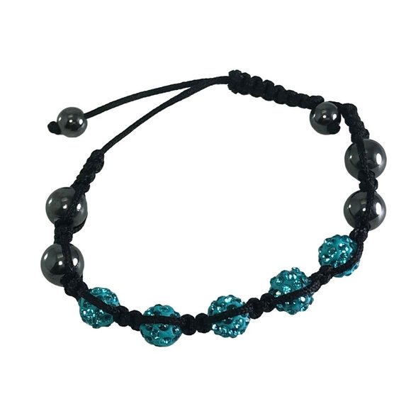 Turquoise Disco Ball CZ Pave Bead Hematite Hip Hop Macrame Bracelet Surfer - Picture 2 of 4